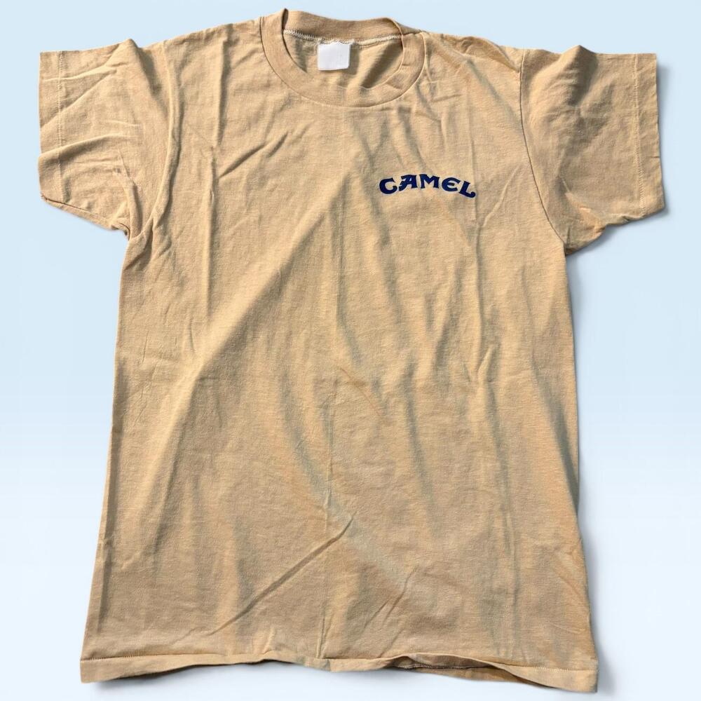 Camel Shirt Mens Small Beige Tobacco Advertising Tee T-Shirt Camel Logo